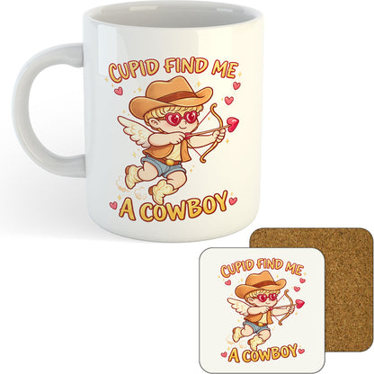 11oz Mug | Valentine's Cupid Find Me A Cowboy | Printed Funny Gift Idea Cup Tea Coffee