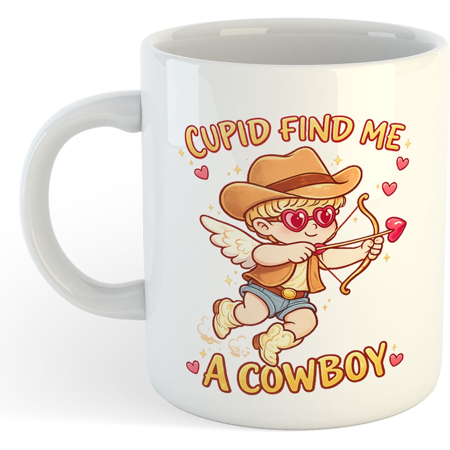 11oz Mug | Valentine's Cupid Find Me A Cowboy | Printed Funny Gift Idea Cup Tea Coffee